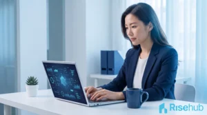 Profesional mengurus legalitas usaha NIB melalui sistem OSS di laptop